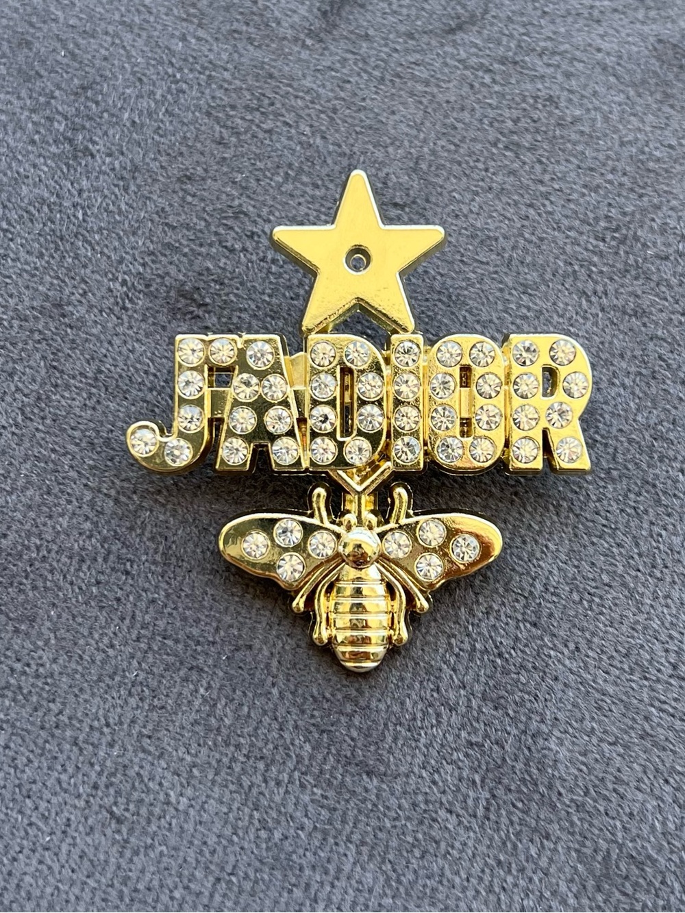 Designer Inspired Gold Tone Jeweled 'JADIOR' Bee Brooch